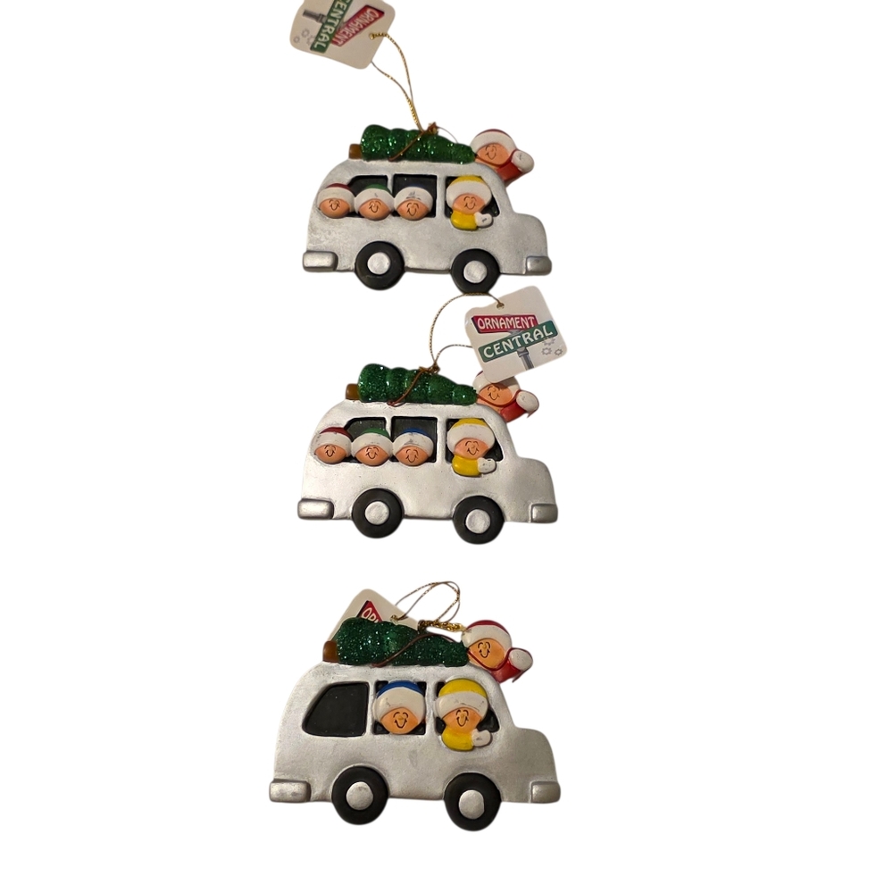 Christmas Car FAMILY Ornaments with Tree On Top
